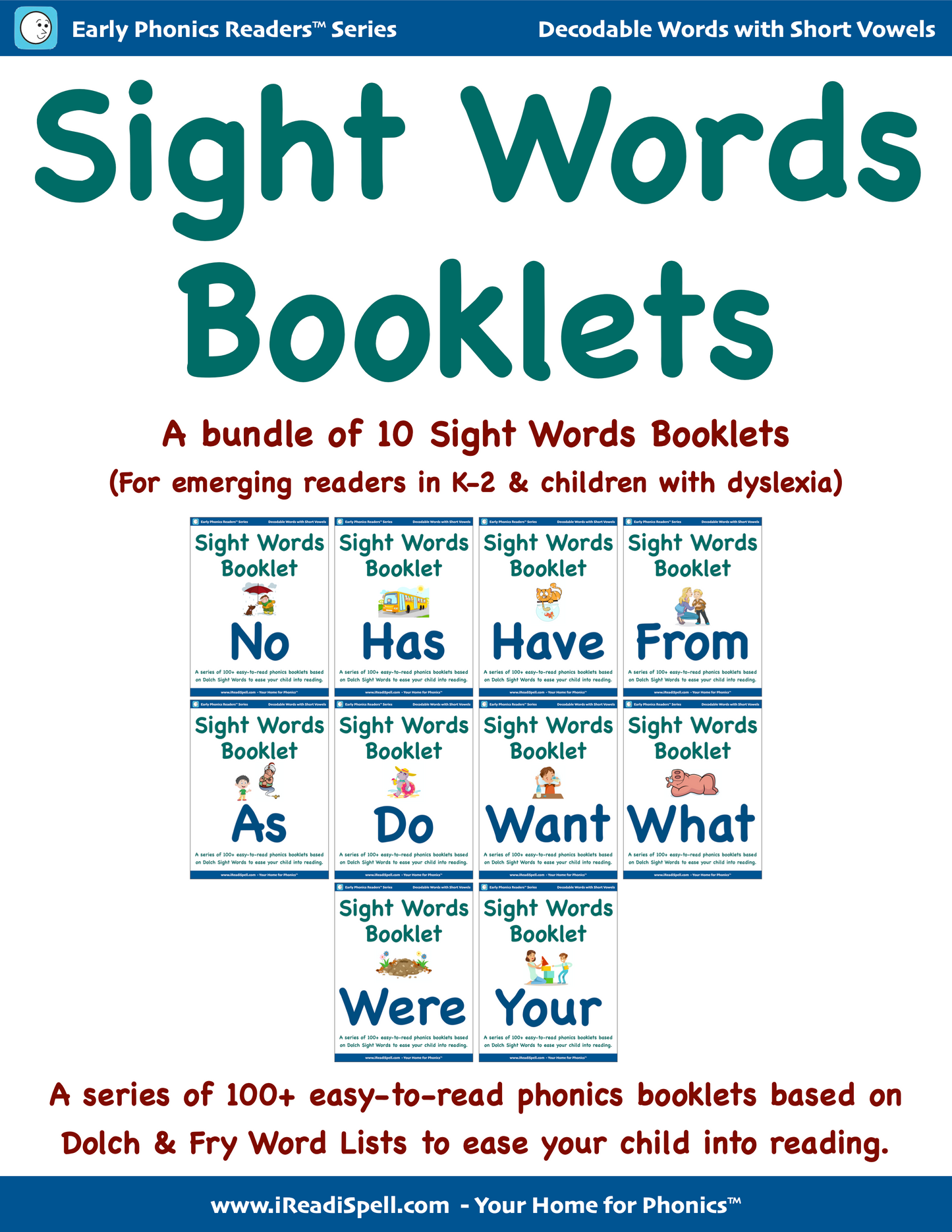 Bundles of Sight Words Booklets (Based on Dolch & Fry Word Lists & Phonics-based Short Vowels) - PDF Download