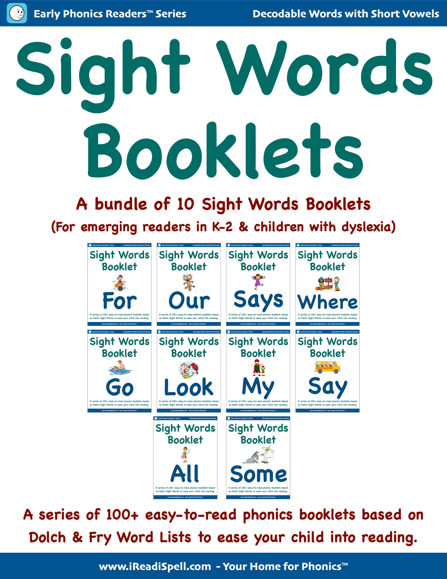 Super Bundle of Sight Words Booklets (Based on Dolch & Fry Word Lists & Phonics-based Short Vowels) - PDF Download