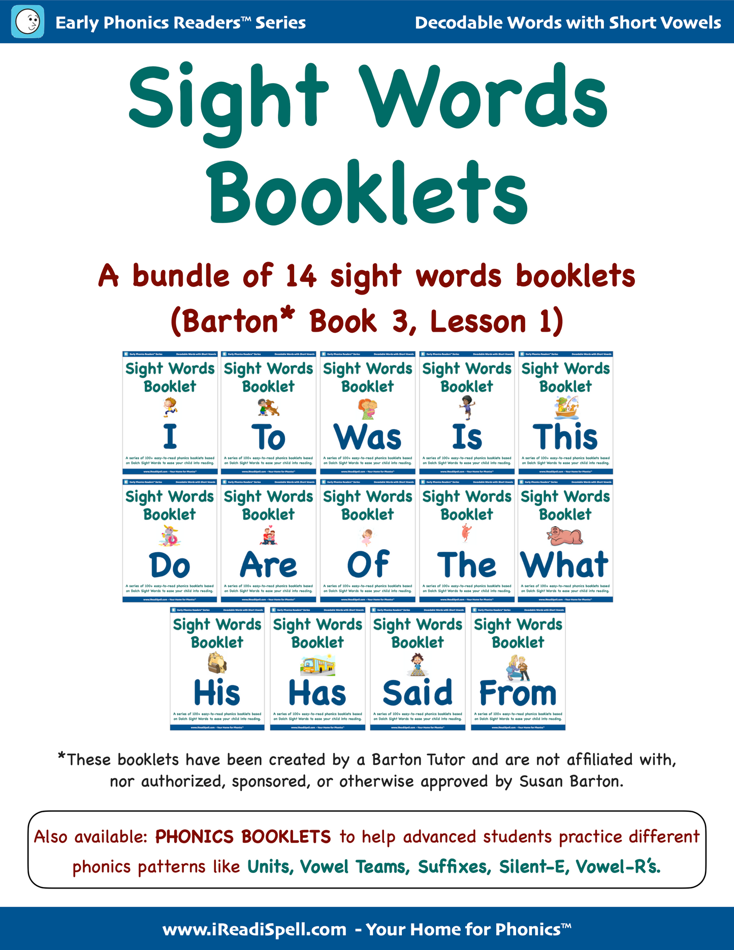 Complete Bundle of Sight Words Booklets for Barton* Students - Books 3 & 4 (PDF Download)