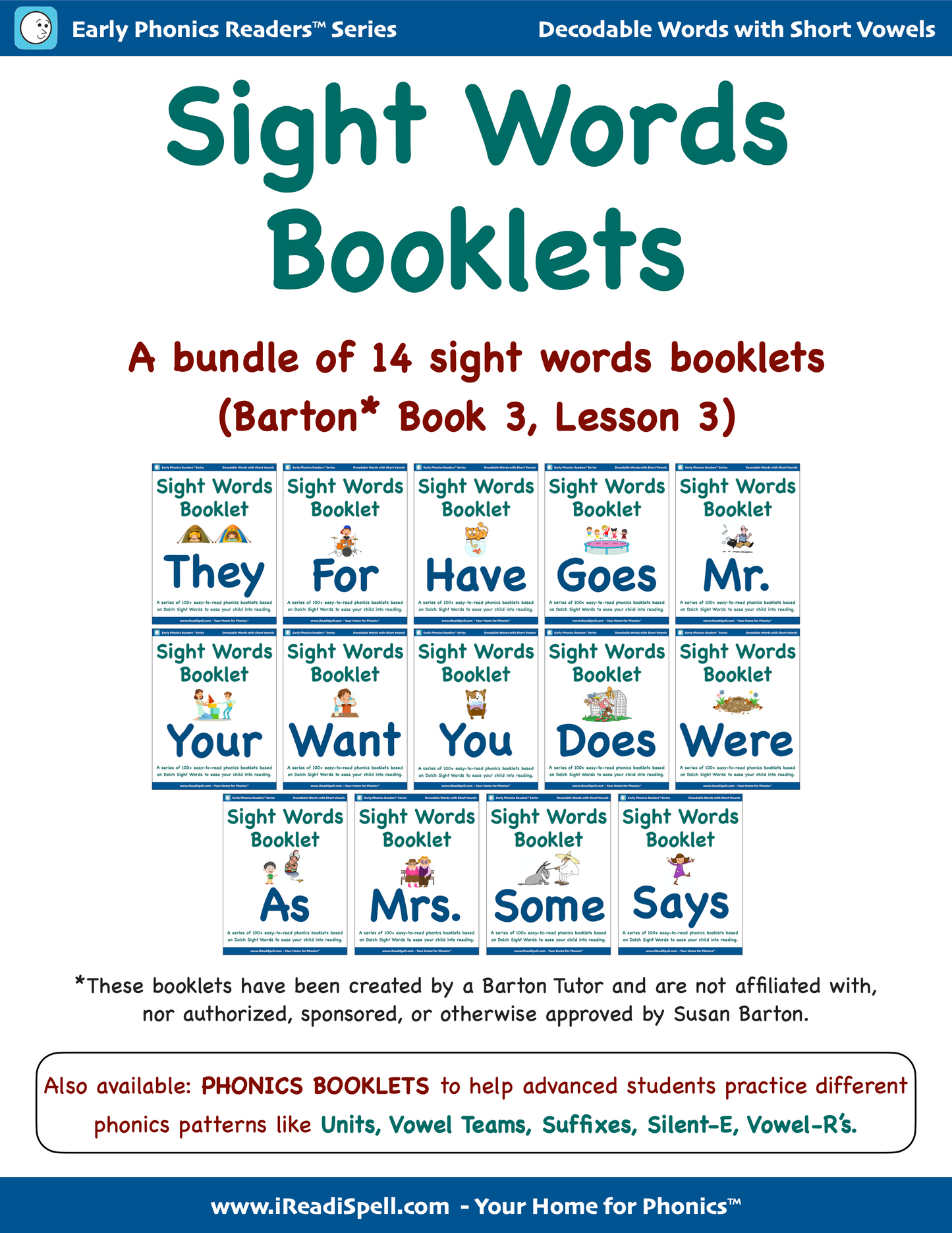 Bundles of Sight Words Booklets for Barton* Students (PDF Download)