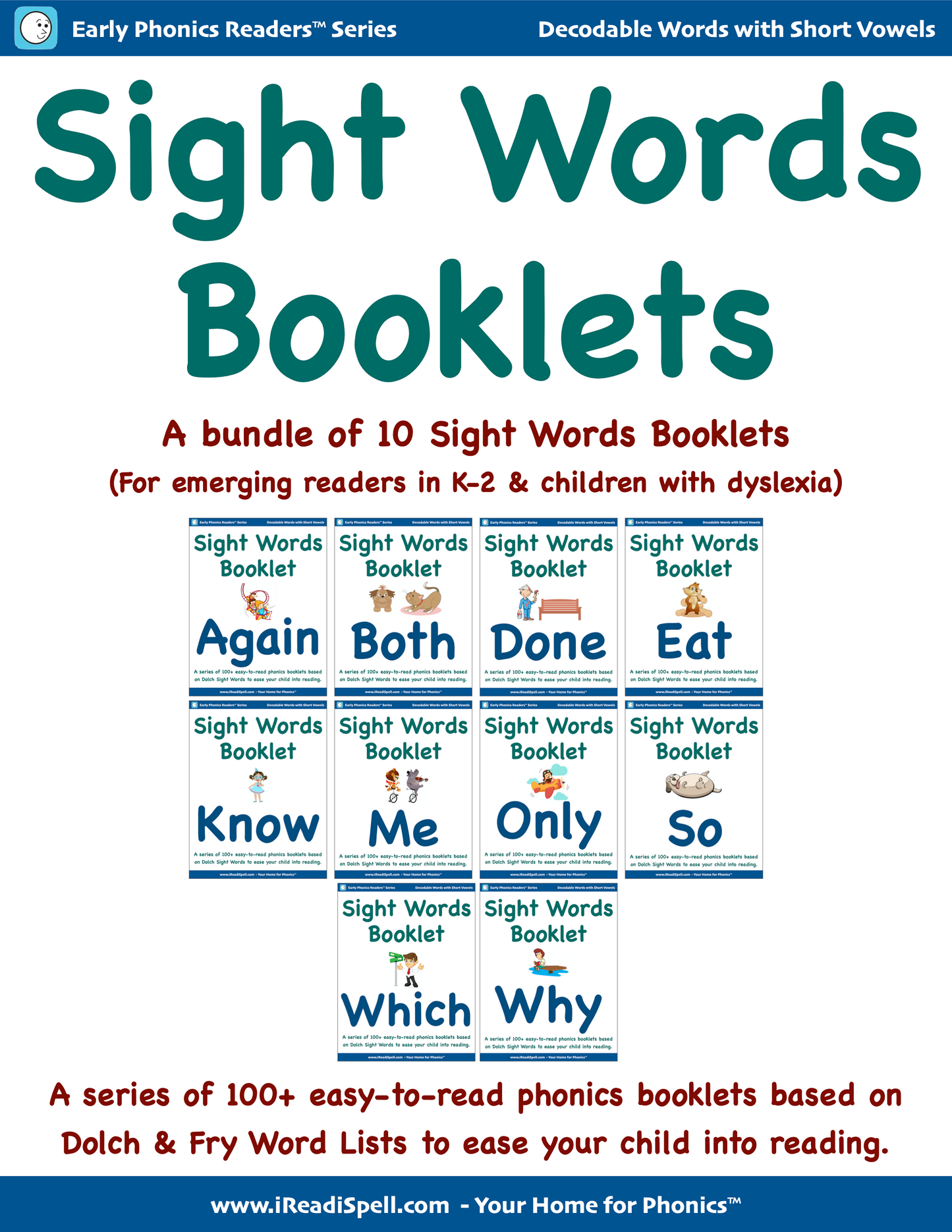 Bundles of Sight Words Booklets (Based on Dolch & Fry Word Lists & Phonics-based Short Vowels) - PDF Download