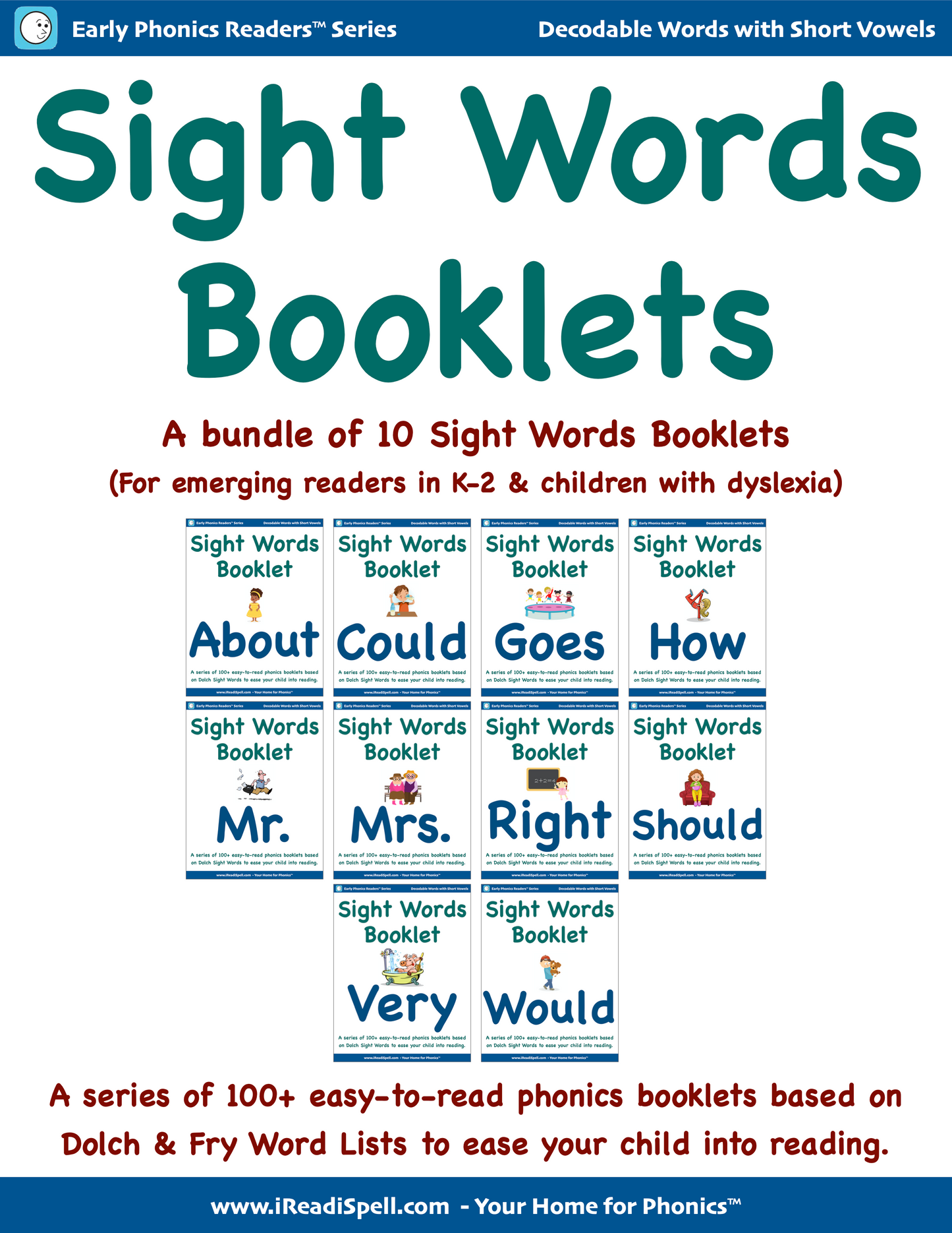 Bundles of Sight Words Booklets (Based on Dolch & Fry Word Lists & Phonics-based Short Vowels) - PDF Download