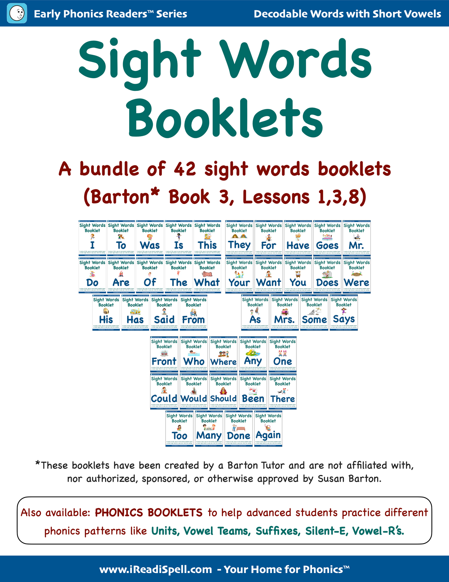 Complete Bundle of Sight Words Booklets for Barton* Students - Books 3 & 4 (PDF Download)