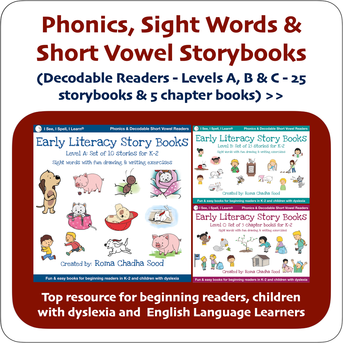 Phonics, Sight Words & Short Vowel Storybooks (Decodable Readers grades K-5 and Dyslexia)