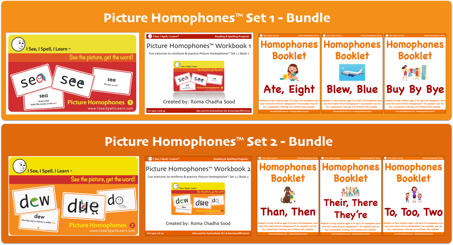 Picture Homophones™ - Bundles - Flashcards, eWorkbook, Homophones Booklets