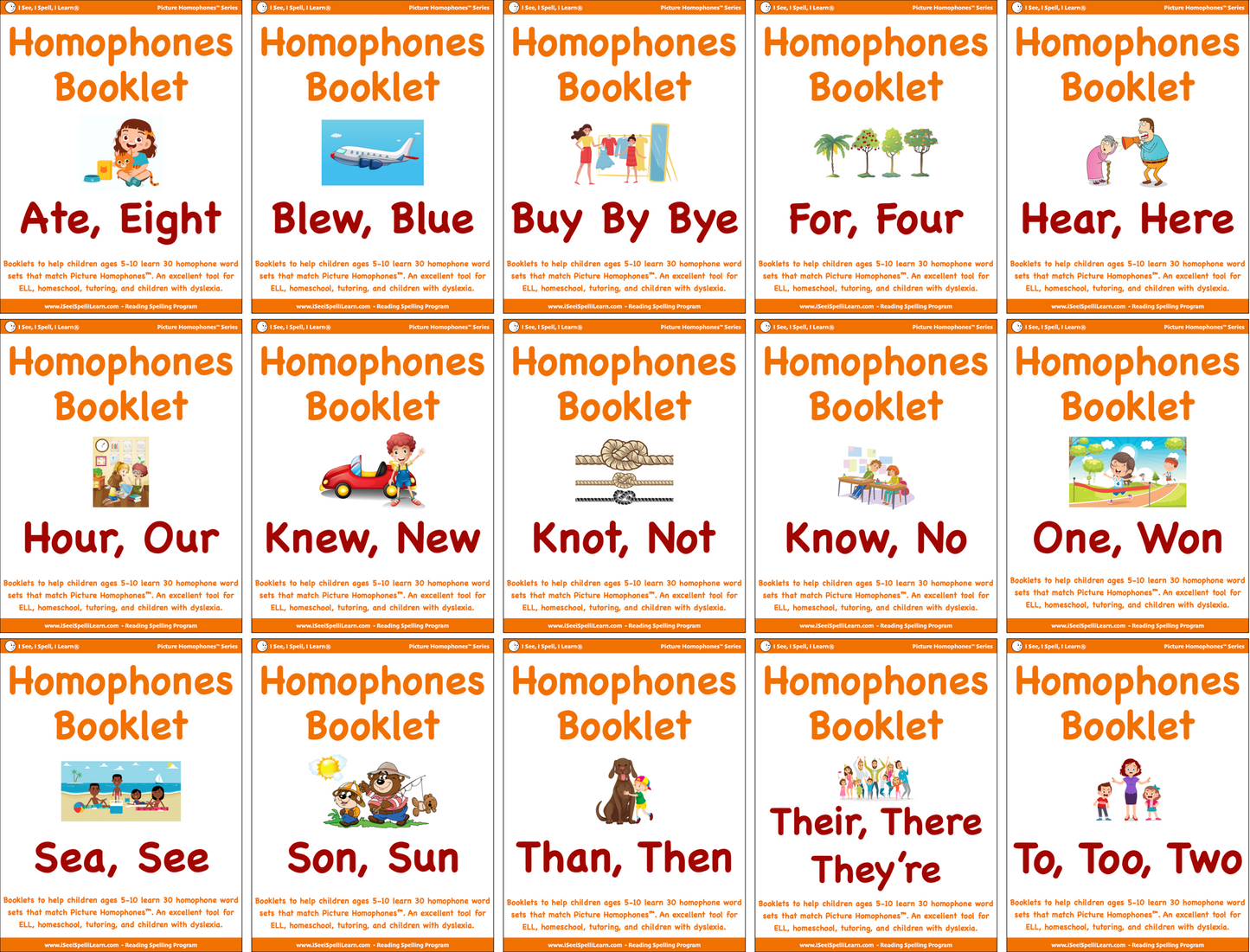 BUNDLE 1 Homophones Booklets - 15 Sets of 33 Homophones Words (15 eBooklets)