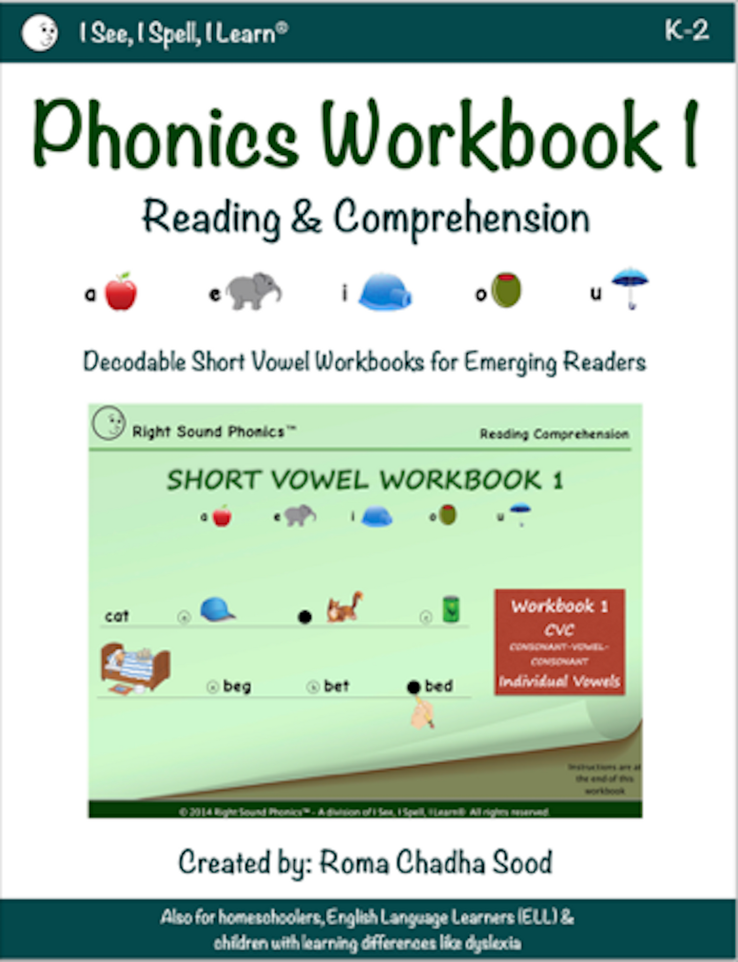 Phonics & Short Vowel Workbooks 1 to 5 - For All Learners K-2 (PRINT COPY)