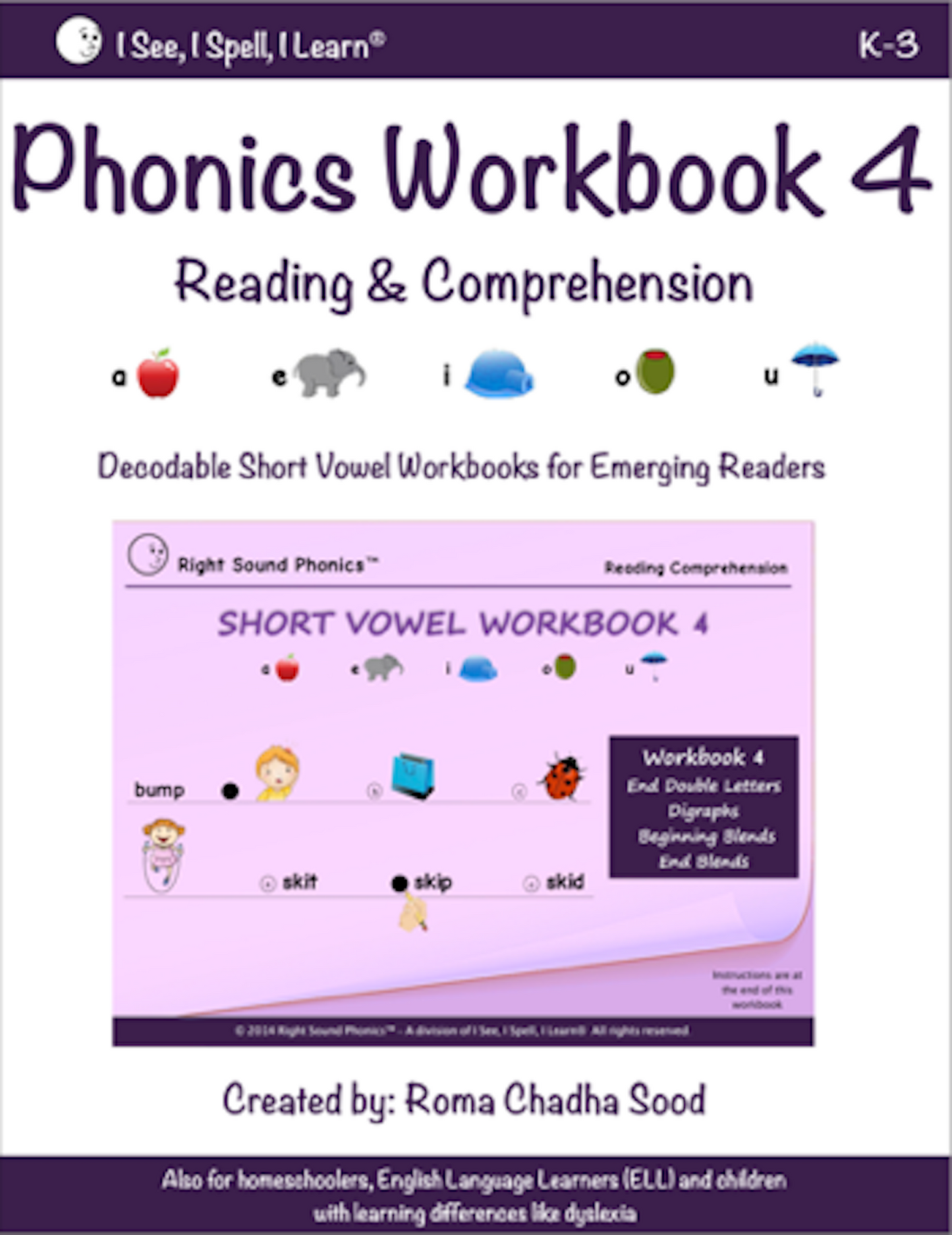 Phonics & Short Vowel Workbooks 1 to 5 - For All Learners K-2 (PRINT COPY)