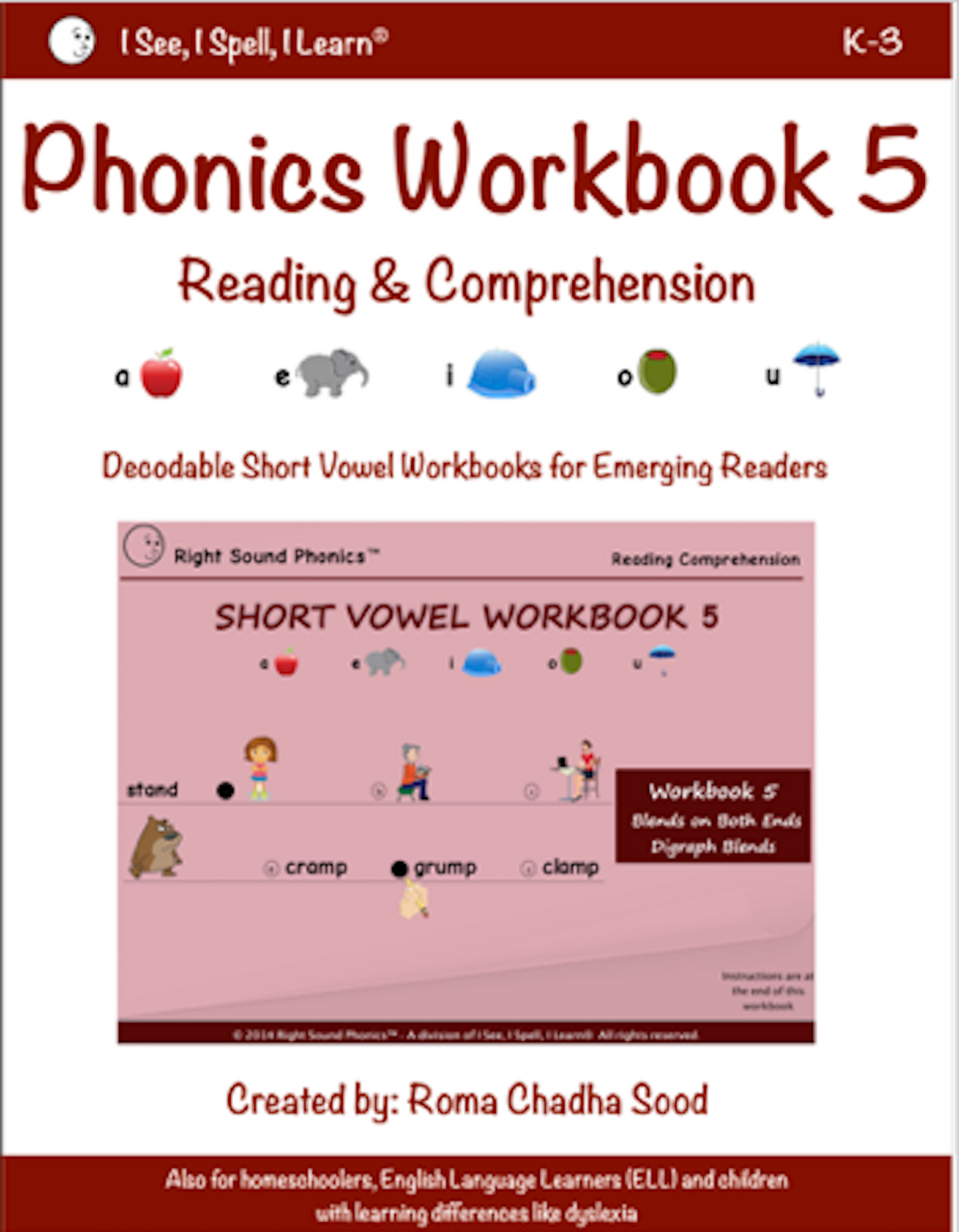 Phonics & Short Vowel Workbooks 1 to 5 - For All Learners K-2 (PRINT COPY)