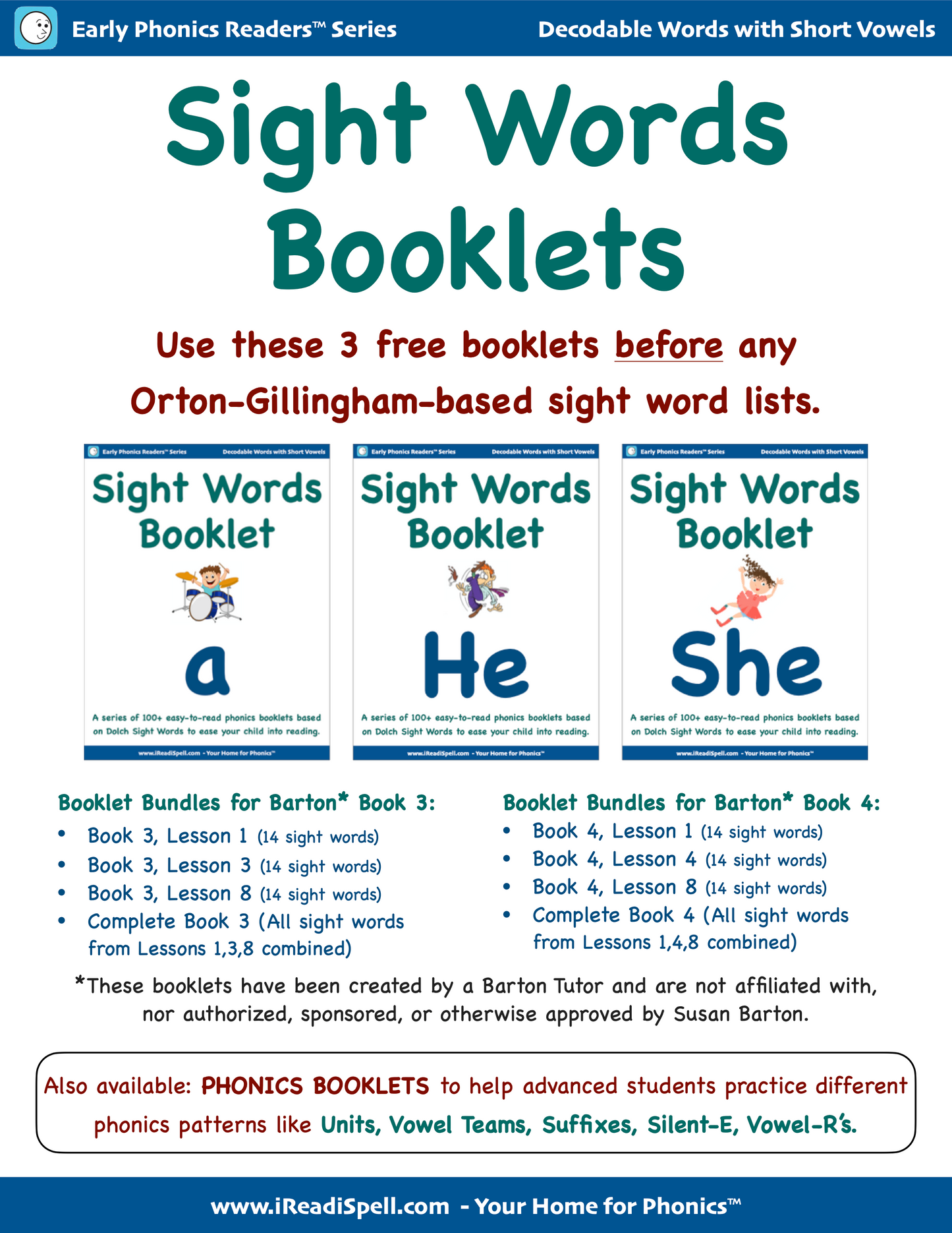 FREE Sight Words Booklets (Based on Dolch & Fry Word Lists & Phonics-based Short Vowels) - PDF Download